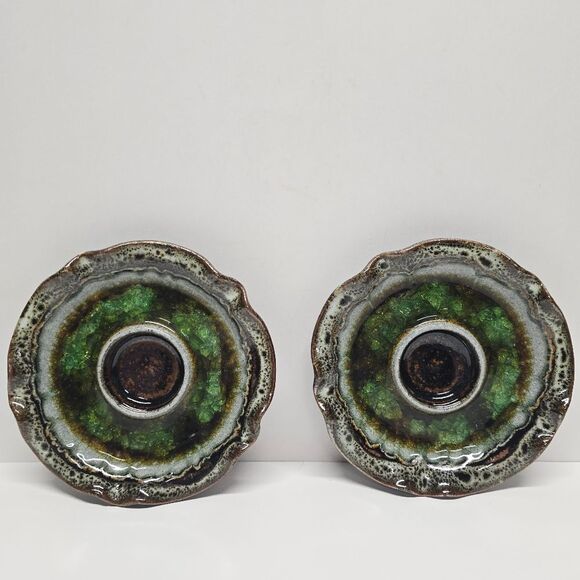 Native American Navajo Stoneware Pottery Crackle Glass Candle Holder Set NEW - Picture 9 of 9